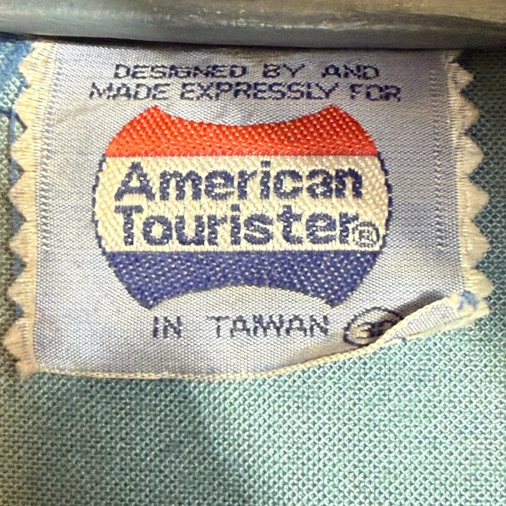 American Tourister Vintage Garment Bag Teal Blue Faux Leather Travel Suit Cover